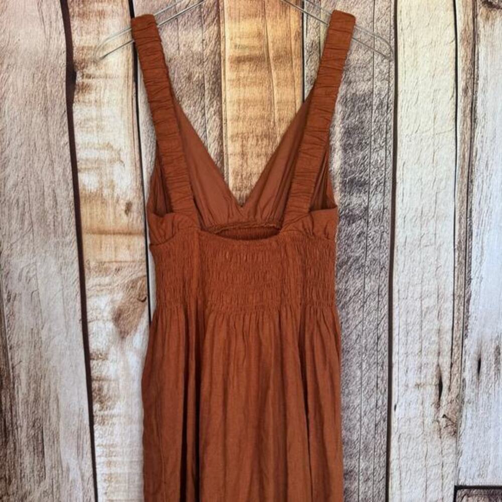 Abercrombie & Fitch Dress‎ Smocked Linen Blend Scrunchy Strap Midi XS Fall NWT - Picture 5 of 9